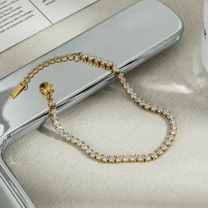 Anti Tarnish Jewellery Women Zircon Tennis 18k Gold Plated Bangles Stainless Steel Fashion Jewelry Bracelets Bangles Set