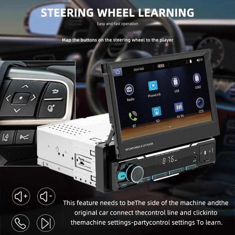 7" Wireless Android 10.0 Car MP5 Player Dashboard Manual Control /SD/RDS/USB/RED Function LCD Screen Amplifier RGB