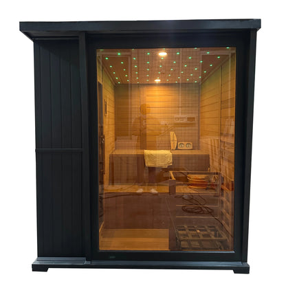 New Stocks in USA Modern Design Black Outdoor Dry Steam Red Cedar Electric Sauna with 8mm Glass