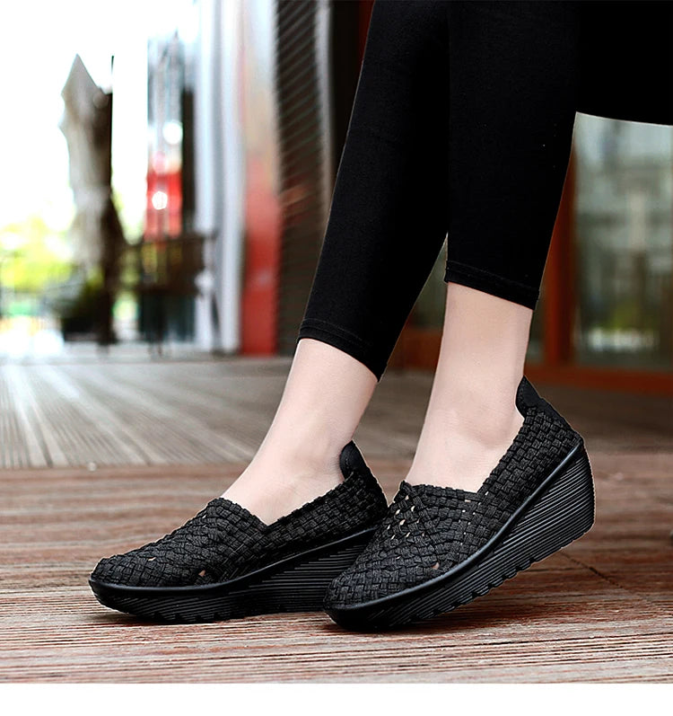 New Women Sneakers Summer Casual Shoes Woven Flat Platform Women's Shoes Breath Loafers Lady Footwear Soft Zapatos Plus Size 42