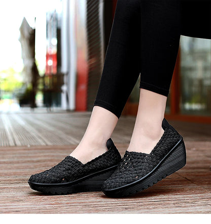 New Women Sneakers Summer Casual Shoes Woven Flat Platform Women's Shoes Breath Loafers Lady Footwear Soft Zapatos Plus Size 42