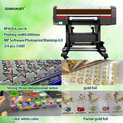 60 Cm Uv Dtf Gold Foil Printer  Printing Ab Glue Varnish Embroidery Printer