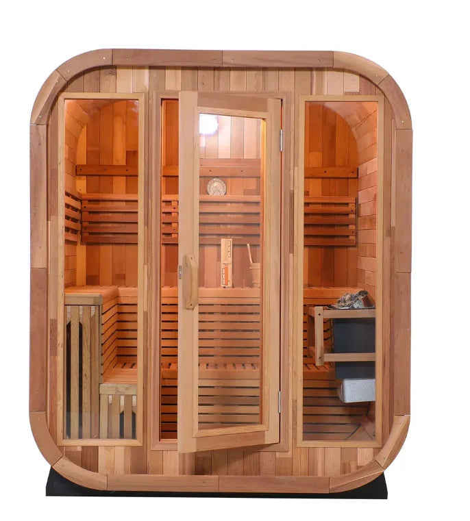 Beautiful Modern Design Canada Red Cedar Sauna Wood Large Outdoor Sauna Dry Sauna with Double-Layer L-Shaped Bench