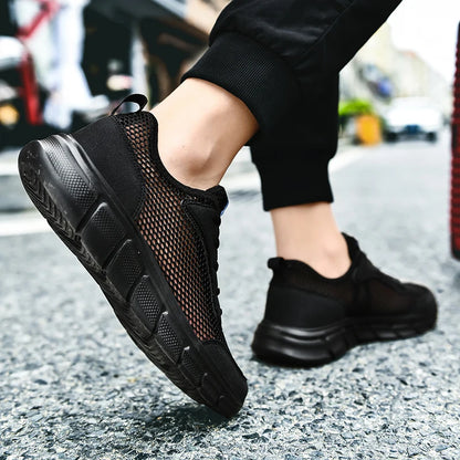 Large Size Men's Fashion Sports Shoes Breathable Mesh Cloth Upper with Soft Running MD Sole Lace-Up for Spring Summer Walking