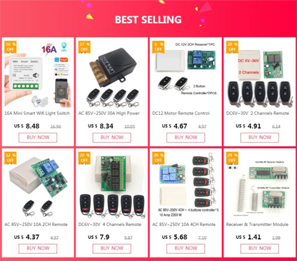 433Mhz RF Remote Control Circuit Universal Wireless Switch DC 5V 12V 24V 2CH rf Relay Receiver and Keyfob Transmitter for Garage