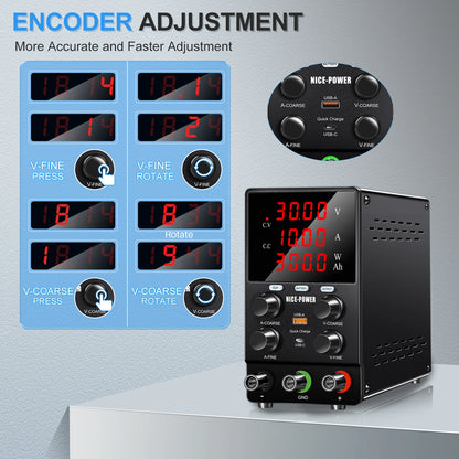 SPS3010C 30V 10A Adjustable DC Digital Display Switching Power Supply 300W DC Power Supply Battery Charging Repair Laboratory
