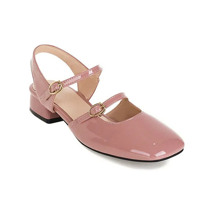 LIHUAMAO Patent leather women sandals ankle strap square toe sandals high heel shoes green