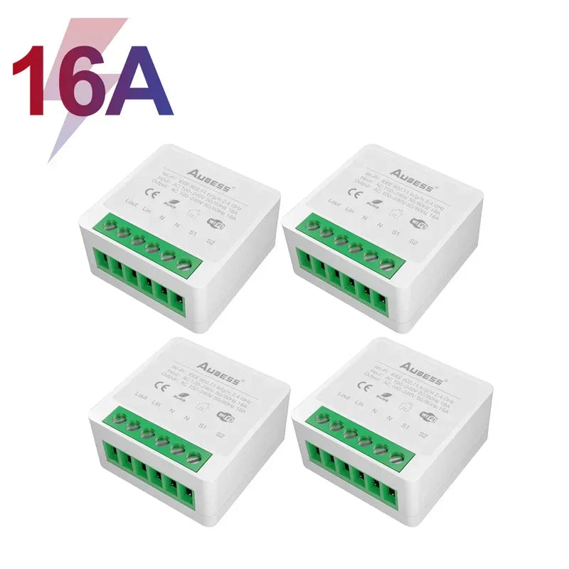 AUBESS Tuya WiFi Smart Switch 16A DIY Breaker Relay Module Smart Home Smart Life App 2 Way Remote Control Via Alexa Google Home
