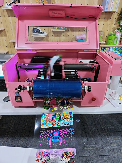 Desktop Haolic Mini A3 UV&DTF Printer Pink Beginner Kit Transfer Machine for Home Business Haolic UX7 Printer Bundle