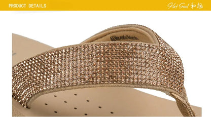Best Selling Womens Slides Quality Rhinestone Slope Heel Flip-flops Non-slip Elastic Insoles Korean Fashion Summer Sandals