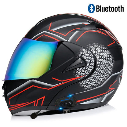 Carbon Fiber Pattern Electric Scooter Motorcycle Blueto0th Wireless Headphone Speaker Open Face Double Lens Full Face Helmets