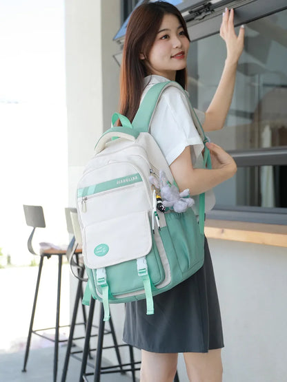 Junior High School College Girls' Large Capacity Backpack Grade 3-6 Elementary Students' High Quality Waterproof Striped
