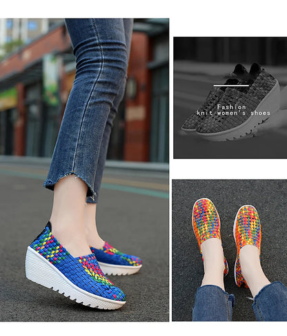 New Women Sneakers Summer Casual Shoes Woven Flat Platform Women's Shoes Breath Loafers Lady Footwear Soft Zapatos Plus Size 42