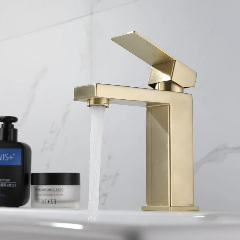 304 Stainless Steel Single Hole Basin Faucets with Ceramic Valve Core Modern Square Design Wall-mounted Bathroom Mixer Taps