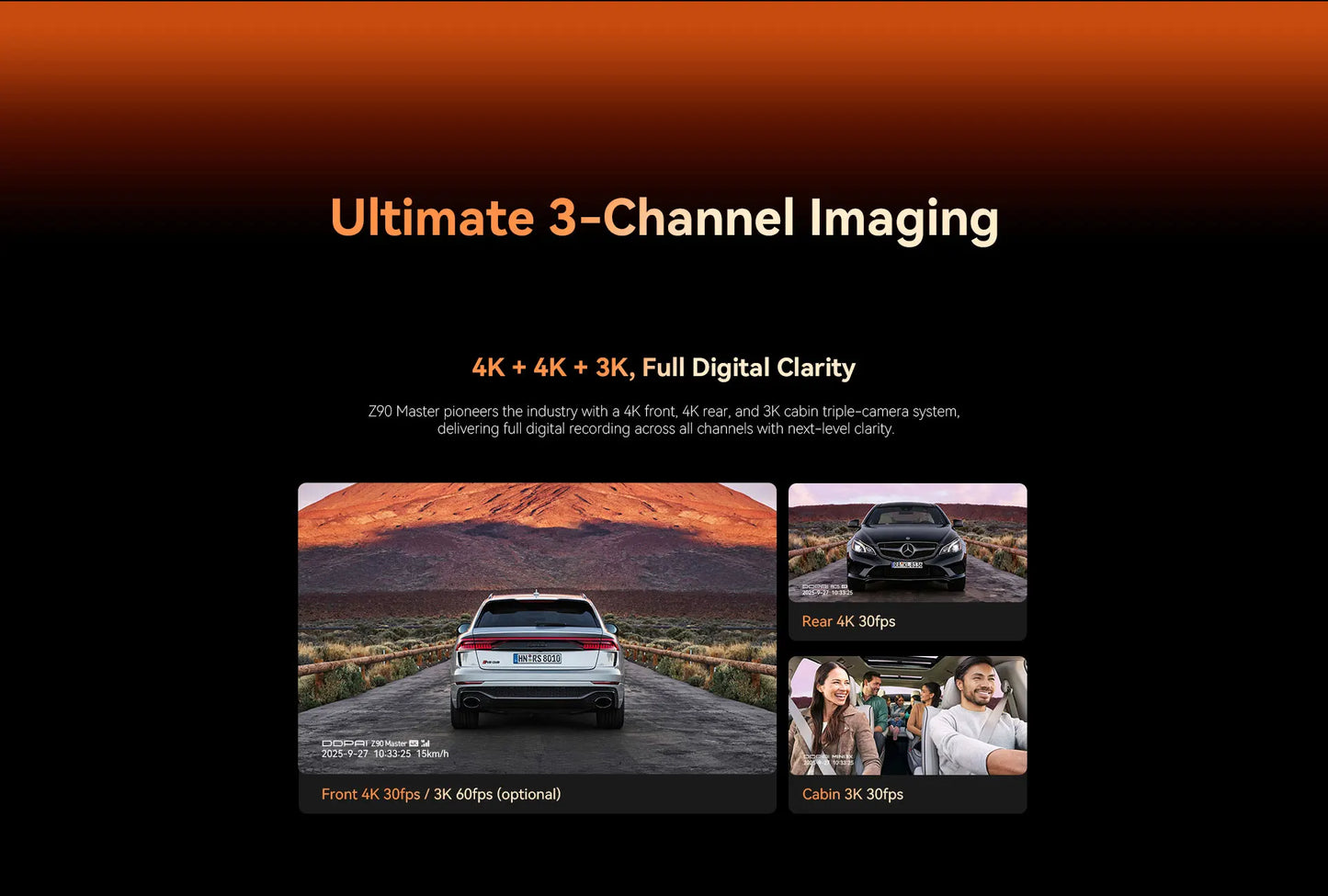 DDPAI Z90 Master/Z90 Pro /Z90  Series Flagship Dual Lens Triple Vision Car Dash Cam Video Recorder ADAS WDR Loop Recording Touch