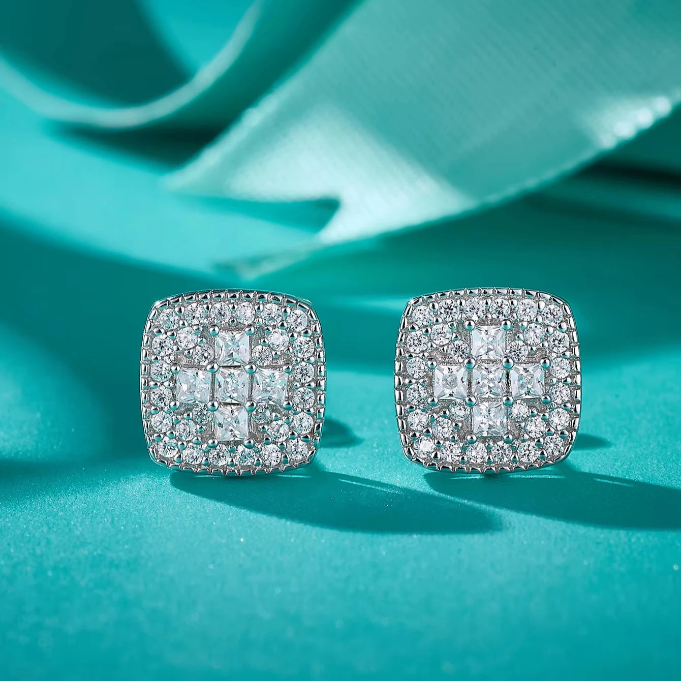 Hot Selling Cushion Cut Moissanite Diamond Stud Ring and Square Earrings Trendy Unisex Gift for Women Men Anniversary Party