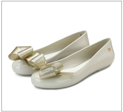 Design Big Butterfly Knot Melissa Women Flat Mules Sandals High Quality Cozy Patent Leather Pointed Toe Back Strap Shoes