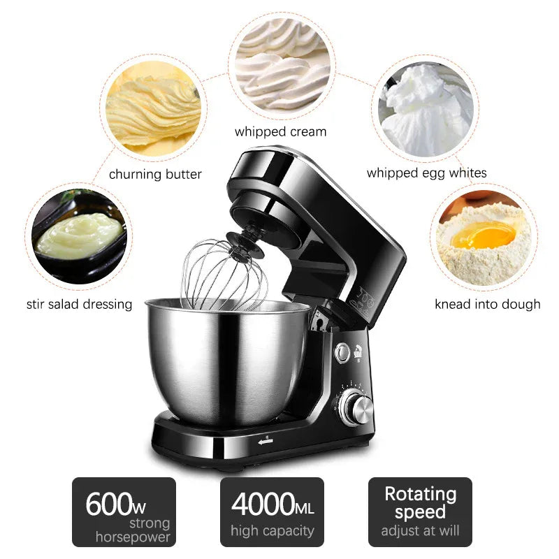 AC220-240V 50-60HZ 600W POWER 4L bowl Powerful home use mini food mixer hand mixer stand mixer Polupar Dough Cream Mixer muliuse