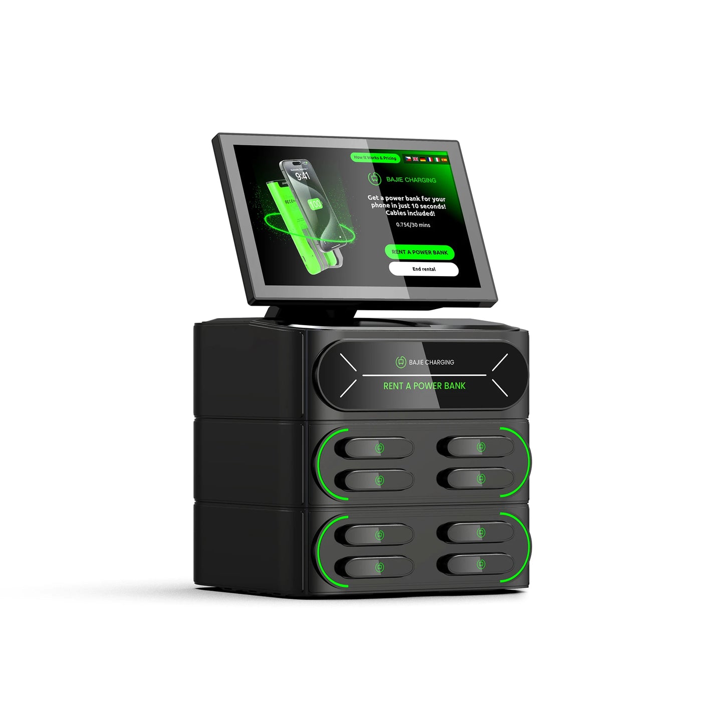Trendy 2026 Smart Charging Station 8 Secure Ports with Responsive Touch Screen for Shared Rental Power Bank Service Malls Cafes