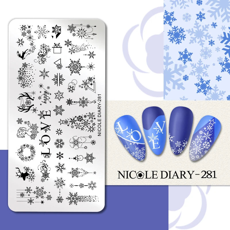 NICOLE DIARY Rose Flower Nail Stamping Plates Image Template Valentine's day Love Heart Printing Stencil Nail Art Manicure Tools