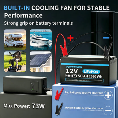 14.6V 5A LiFePO4 Battery Charger for 12V Lithium Batteries Smart Iron Phosphate Crocodile Clips RV Marine