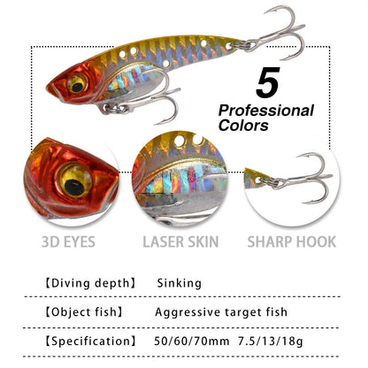 VIB Lures 7.5/13/18g Long Throw Metal Blood tank Hook Sea Fishing Freshwater Bass Lures