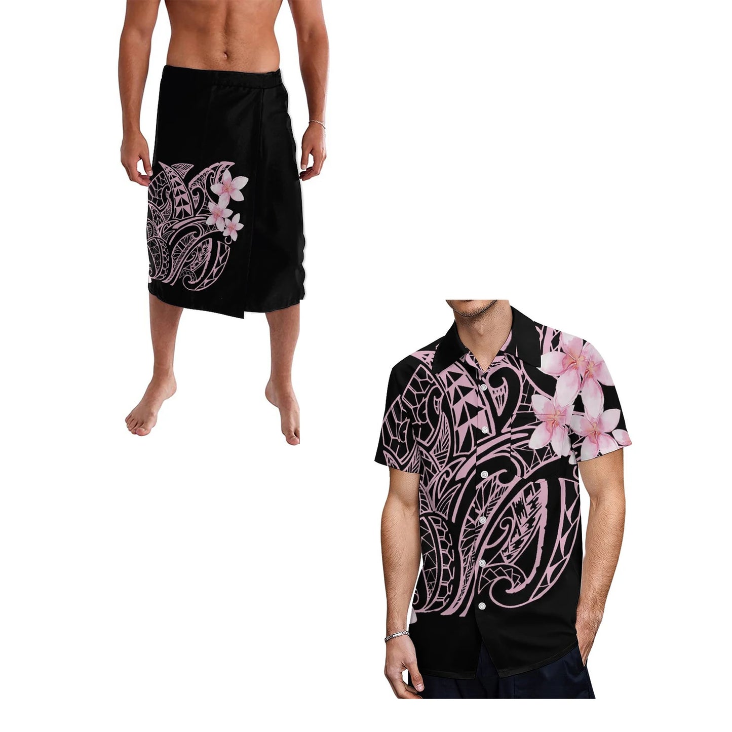 Hot Sale Hawaii Flower Print Summer Aloha Shirts Men Quick Dry Short Sleeve Custom Lavalava Ie Faitaga Men Beach Swimsuit Sarong