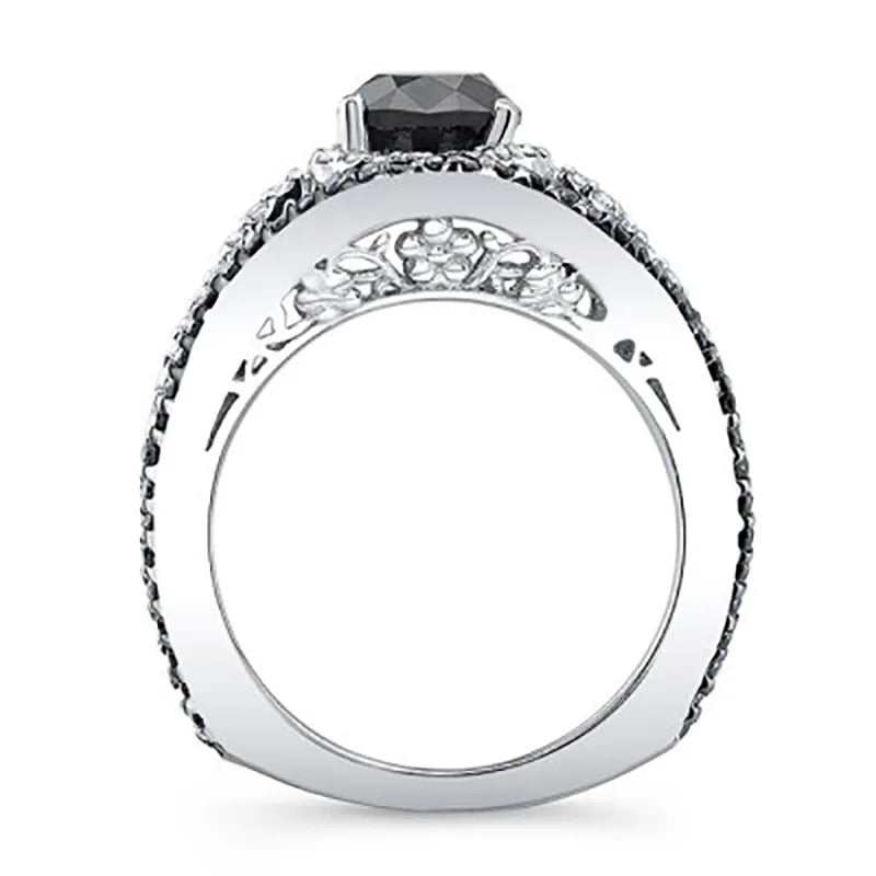 F328 Vintage Moissanite Ring Oval Cut White Gold Pave Setting Engagement Band for Women