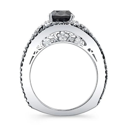 F328 Vintage Moissanite Ring Oval Cut White Gold Pave Setting Engagement Band for Women