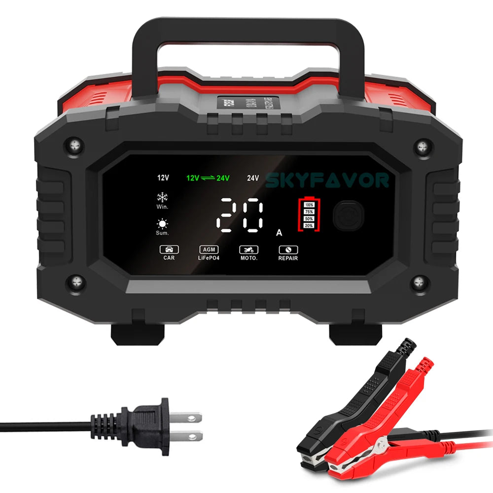 Lifepo4 Lead Acid Car Battery Charger 12V 24V 20A Fast Automatic Gel Agm Maintenance-free Deep Cycle Lead Acid Battery Charger