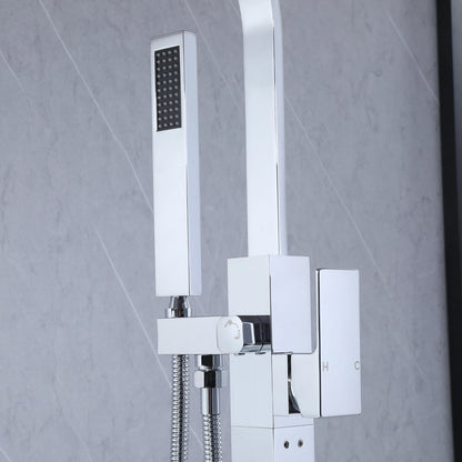 Floor Mounted Bath&Shower Faucet Bathroom Equipped with Handheld Shower Brass Free Standing Rainfall Shower Faucet