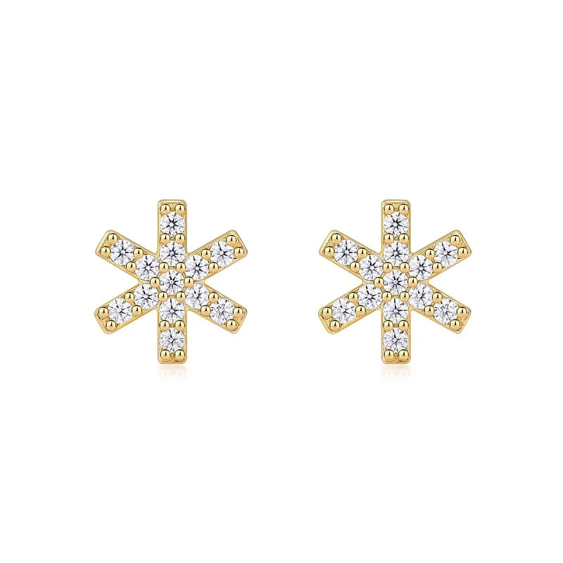 Gold Plated Starburst Stud Earrings with Moissanite Iced Out Minimalist Design for Women