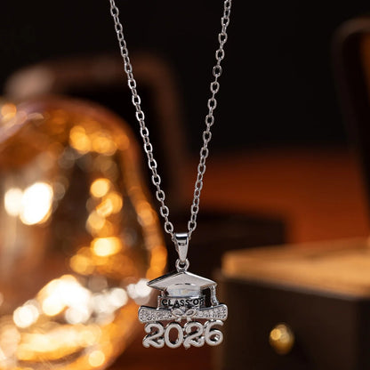1Pc Women Copper Zircon 2026 Graduation Cap Pendant Necklace with Cable Chain Daily & Party Jewelry