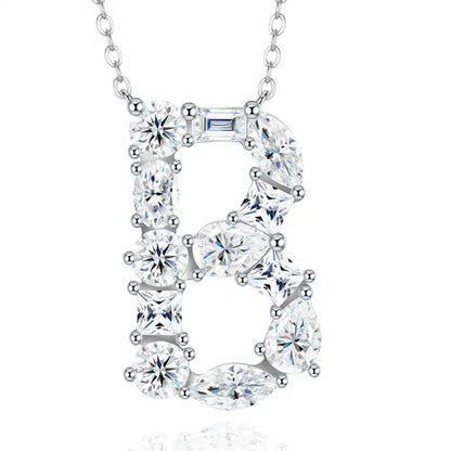 Letter B Moissanite Pendant Chain Pear Cut VVS1 Moissanite Necklace Letter Design Square Moissanite Necklace