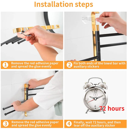 Hongdec Modern Bronze Finish Aluminum Double Towel Bars with Hooks for Bathroom Swing Towel Rack 3-Year Warranty