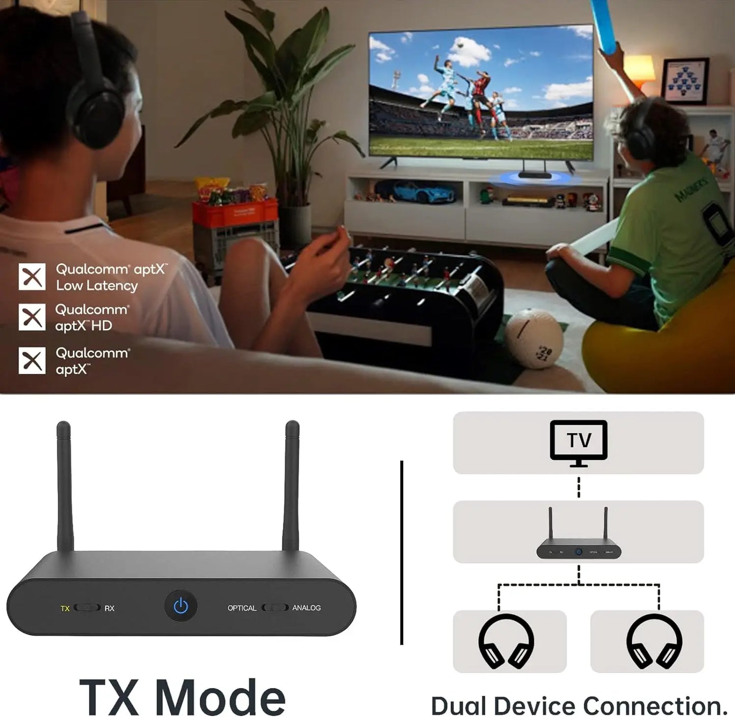 For 5.2 Long Range Transceiver Audiophile DAC for HD for Low Latency Analog RCA Digital Optical Outputs Metal