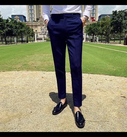 Boutique Fashion Solid Color Mens White Business Casual Suit Pants Male Slim Casual Trousers Wedding Dress Suit Pants