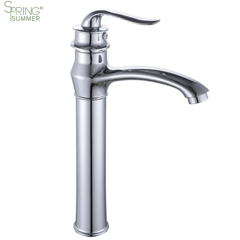 European Style Zinc Single Hole Single Handle Counter Top Metered Ceramic Valve Core Bathroom Tall Wash Basin Faucet