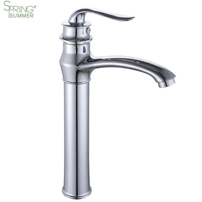 European Style Zinc Single Hole Single Handle Counter Top Metered Ceramic Valve Core Bathroom Tall Wash Basin Faucet