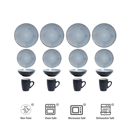 16 Pc Grey Modern Reactive Glaze Stone Tool Set Popular Kitchen Ceramic Set Ceramic Coffee Cup and Tableware Set Kitchen
