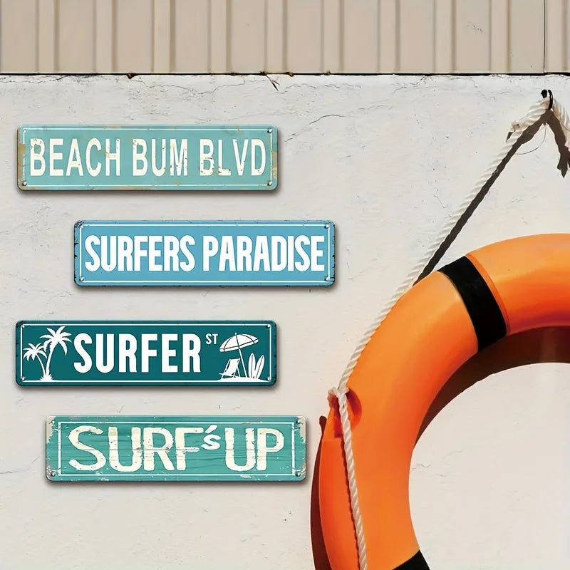 Tropical Beach Logo Wall Decoration Tropical Iron Rectangle UV Printed Weatherproof Beach Theme Painting