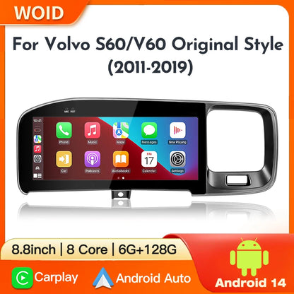 STWEI  Android14 Carplay Auto Car Radio GPS Multimedia Player for Volvo S60 V60 2011-2019 Stereo Head Unit Original Style Screen