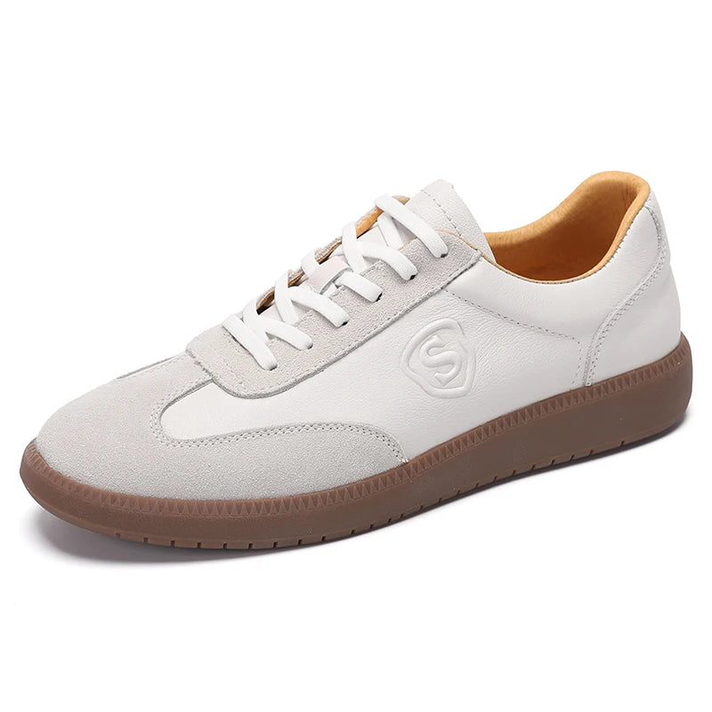 New Wholesale 2025 Classy All White Men Luxury Leather Sneakers Genuine Cow Lace-up Formal Black Casual Shoes Italy Brand Hot