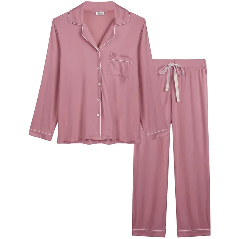 Joyaria Pajama Sets Women Long Sleeve Sleepwear Button Down Pj Pants Set Soft Bamboo Female Night Suit PJS Women Pyjamas Femmes