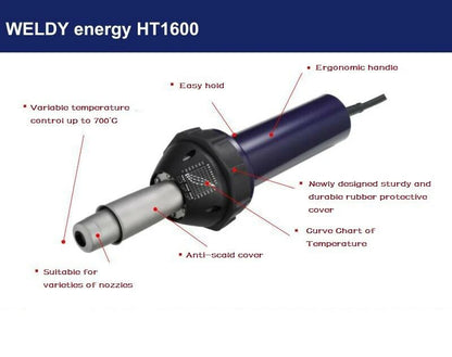 Professional Industrial 1600W Electric Hot Air Gun Plastic Welder Temperature Adjustable 40-700C DIY Tool HT1600 110V/220V