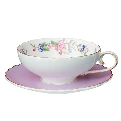 European Hand-painted Gold Rim Flower Edge Coffee Cup Afternoon Tea Bone China Porcelain Tea Cup and Saucer