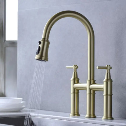 Free Drop Shipping American Bridge Kitchen Tap Ready Stock Cheap Pull-Down Faucet Brass Sink Tap With Sprayhead