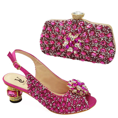 Ladies Italian Shoes and Bag Set Decorated with Rhinestone Matching Shoes and Bag Set In Heels Women Comfy Platform Sandal Shoes