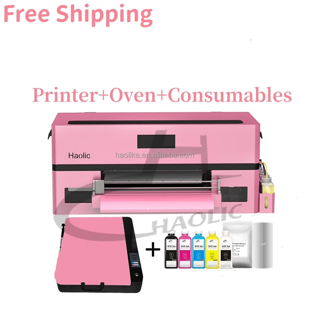 Free Shipping The Best XP600 DTF Printer Textile Fabric Printing Pink Dryer Full Set With A3 DTF Printer Auto Film Feeding Kits