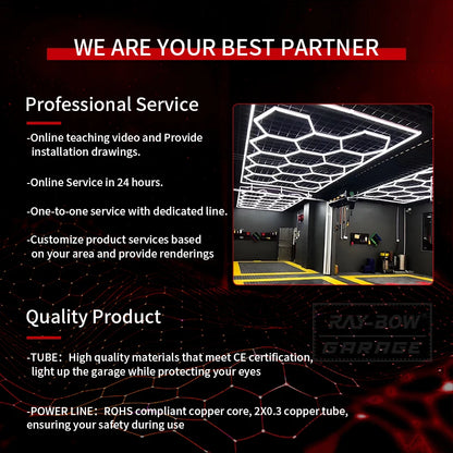 Customized 14 Grids Car Detailing Workshop Honeycomb Hexagonal Led Garage Light Car Wash Ceiling Led Light